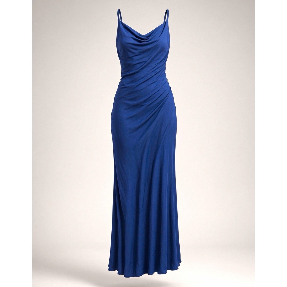 ZOMVA Plus 2XL Blue Solid Cowl Neck Strappy Sleeveless Stretch Maxi Dress